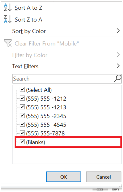 Configure Excel filtering